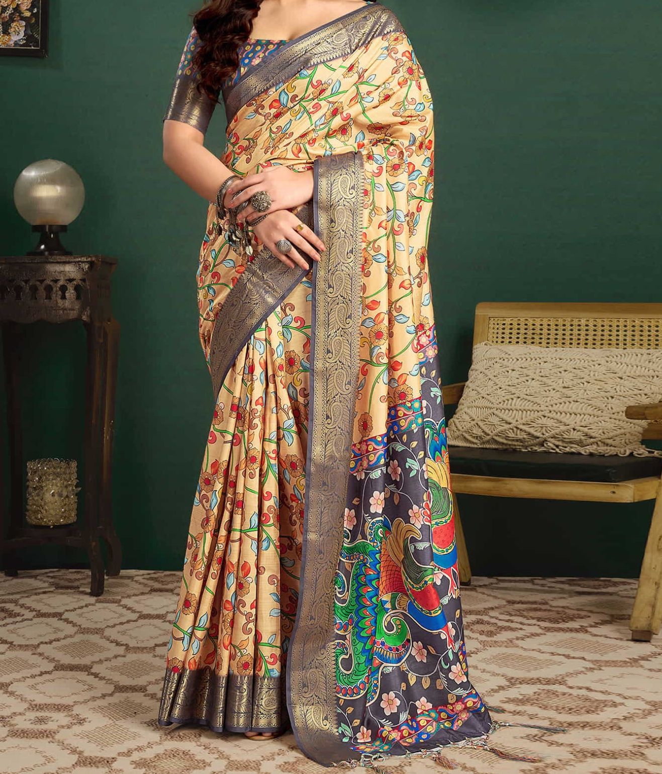 Silk Printed Kalamkari Saree